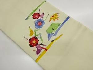 塩瀬型染抽象山並に梅模様織出し名古屋帯